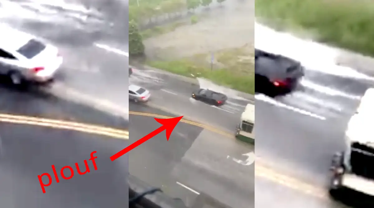 Une McLaren 600LT Spider tente de traverser une rue inondée 
